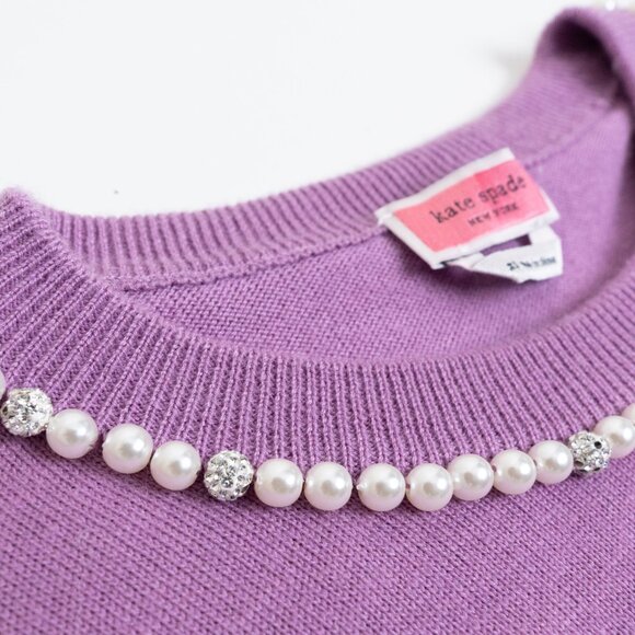 Kate Spade Pearl Crystal Trimmed Collar Sweater Short Sleeve Liliac Purple XS - Picture 6 of 11
